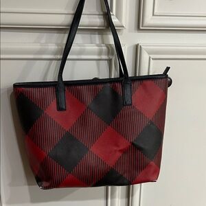 Talbots Red and Black Plaid Tote Bag
